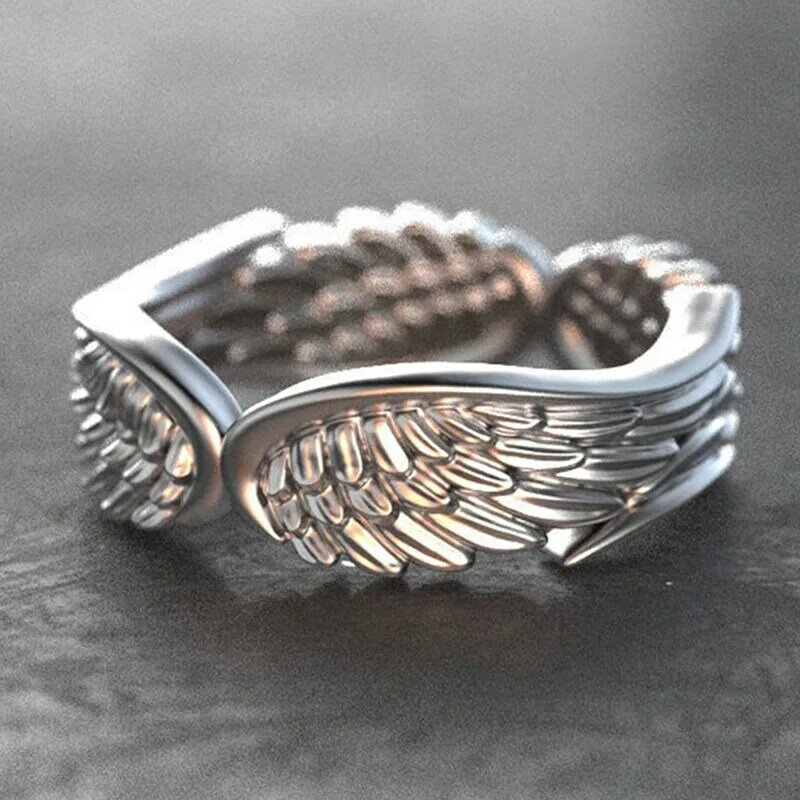 Melhor venda novo anel asas de anjo pena anel feminino retro anel banquete presente do feriado jóias por atacado anel