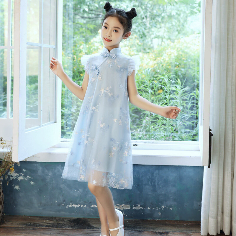 Dziewczyny Cheongsam chiński styl, Hanfu kombinezon dla dzieci grupa, mała dziewczynka księżniczka poprawy 2021 nowy lato