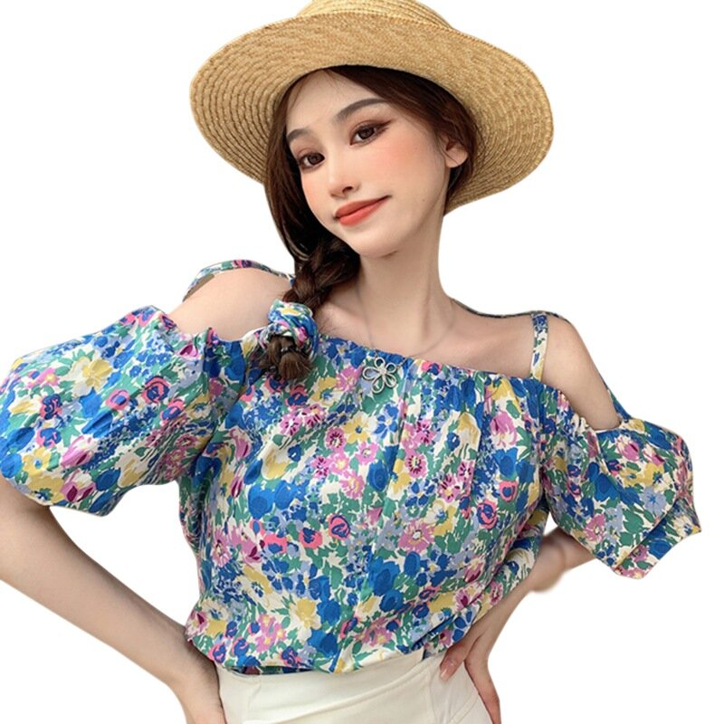 Efinny blusa feminina floral, camisa de verão com gola solta, sem alças, blusa feminina vermelha