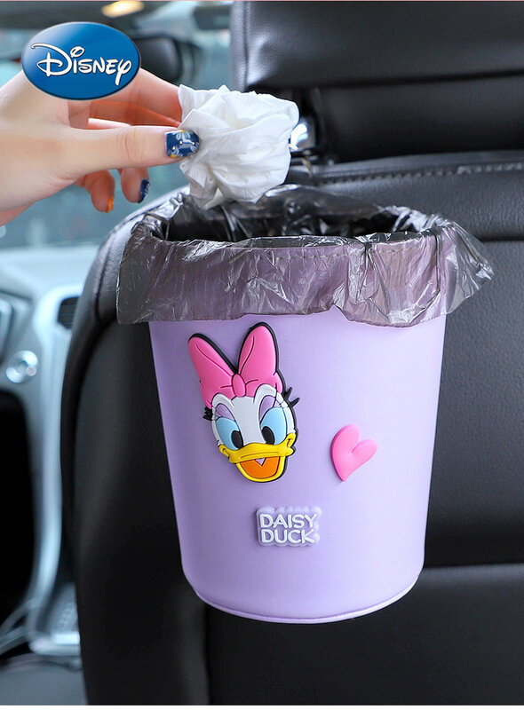 Disney Mickey Mouse ถังขยะในรถการ์ตูนสร้างสรรค์รถแขวนประตูเก็บถังเก็บขยะกระเป๋า