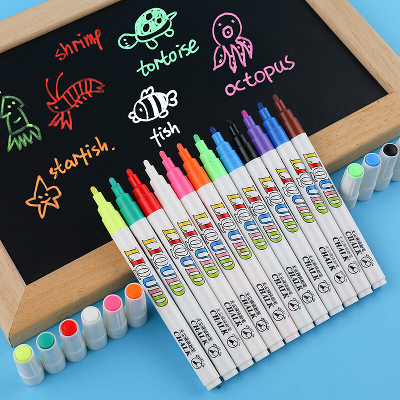 12 Color/set Liquid Erasable Chalk Marker Pens Glass Windows Blackboard  Markers Stickers Liquid Ink Pen Chalkboard Tools Office