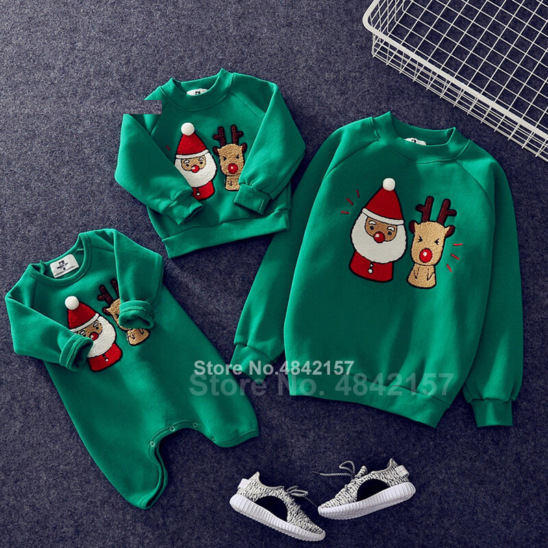 19colors 2021 New Year Family Christmas Sweaters Xmas Hoodies Pajamas Warm Santa Claus Elk Embroidery Adult Kids Sweatshirt Gift