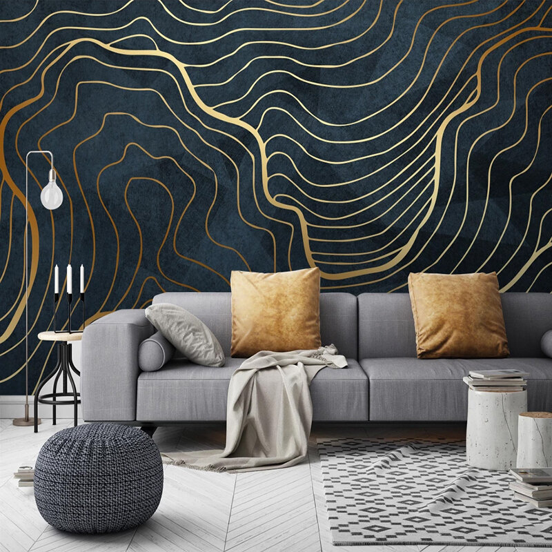 사용자 정의 3D 추상 황금 라인 대형 벽화 벽지, 현대 거실 서재 TV 배경 장식 벽 종이