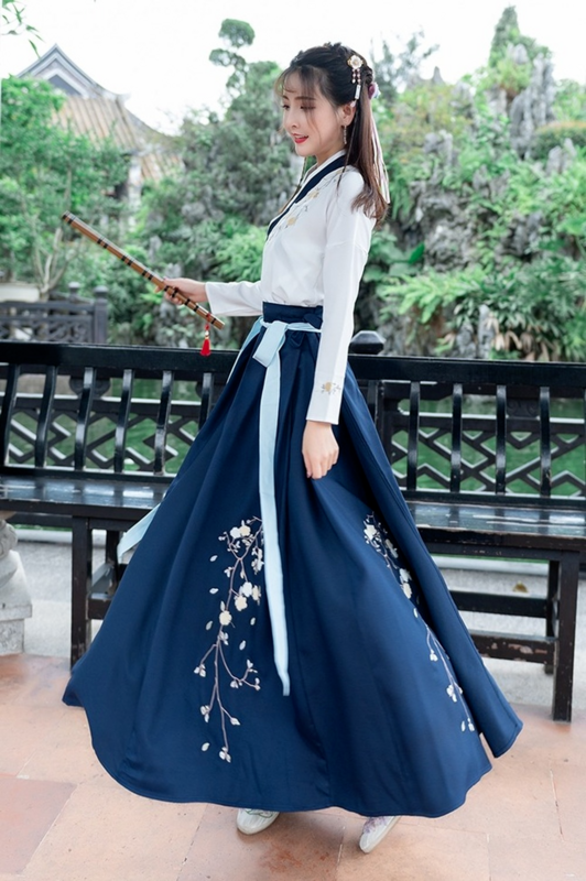 4 색 중국어 번체 여성 매화 Hanfu 복장 요정 신선한 우아한 민속 무용 무대 공연 당나라 고대 의상