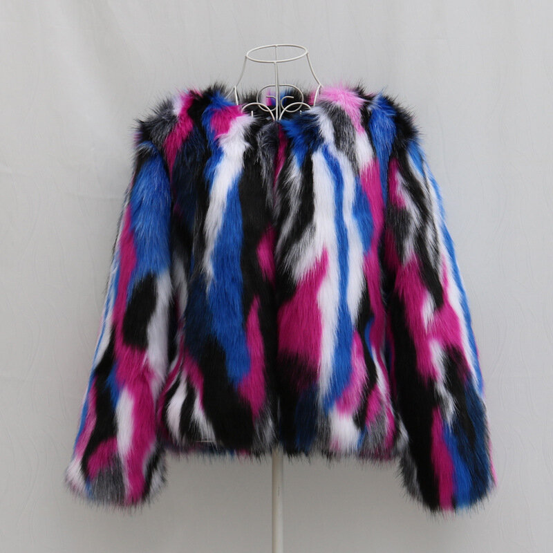 9Xl damskie krótkie mieszane kolor imitacja futra znosić Oversize, jesienny zimowy kurtki ze sztucznego futra Slim sztuczne futra K1287