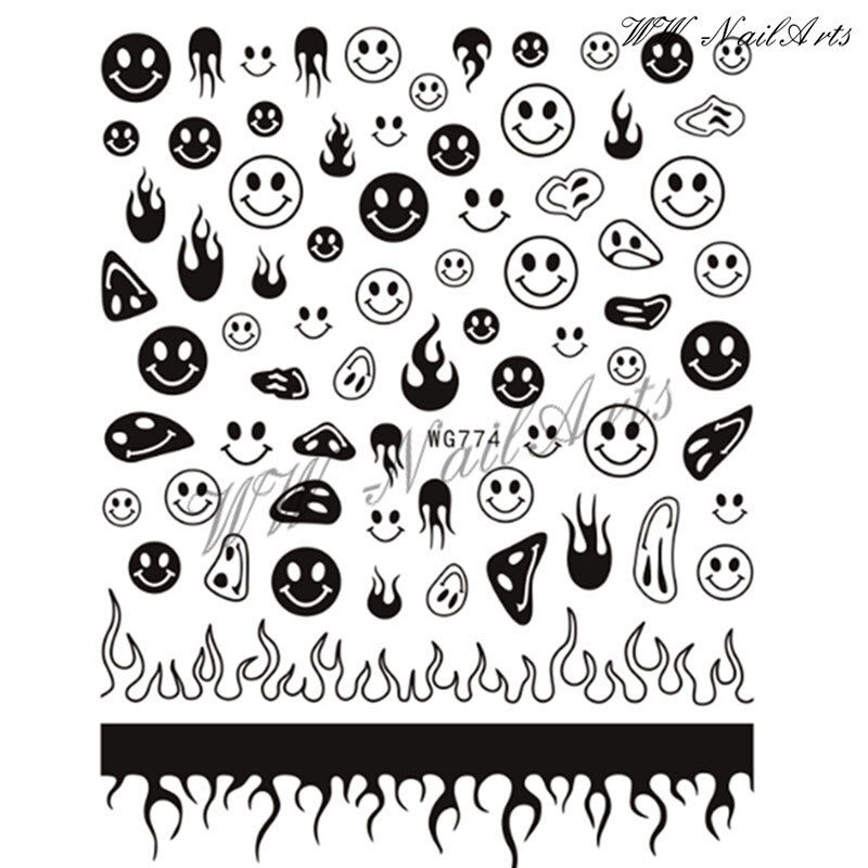 10Pcs Halloween Nail Stickers Color Abstract Colorful Flame Design Sticky Nail Art Decoration Grimace Smiley Nail Decals Wholse
