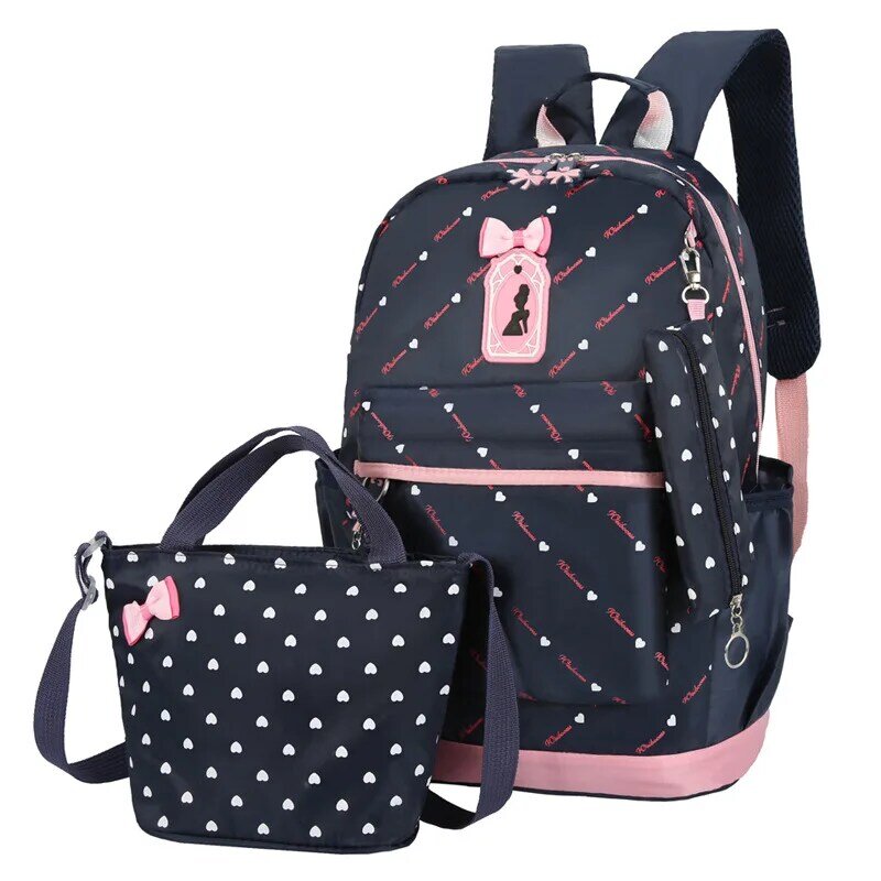 새로운 3 세트 어린이 학교 가방 2021 공주 소녀 책 어린이 배낭 메신저 핸드백 클러치 팩 mochilas escolares ˚