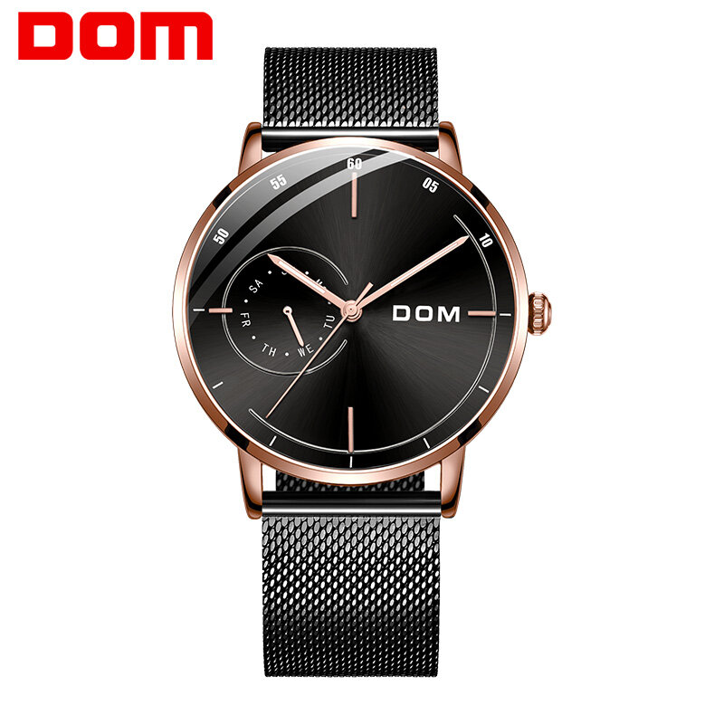Reloj de cuarzo ultradelgado para hombre, relojes de pulsera de lujo DOM, relojes informales de cuero de negocios, relojes de oro rosa a prueba de agua para hombre, M-1273GK-1M