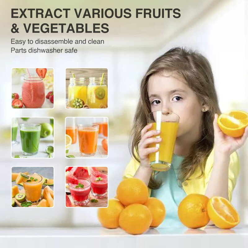 Home Juicers Fruit Vegetable Slow Masticating Juicer Machines Cold Press High Yield Extractor BPA-Free Quiet Motor Easy Clean