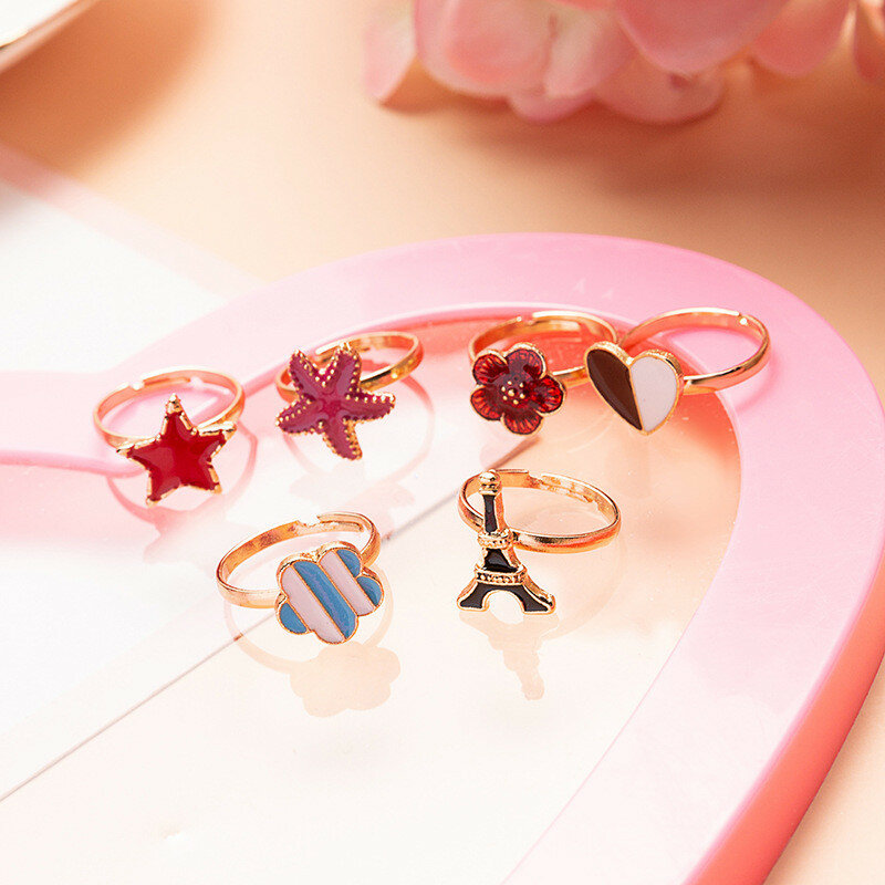Pretend Play Adjustable Rings Cartoon Child Decorating Ring Beauty Cartoon Children Decorating Rings Mix Match Colors Kids Gift