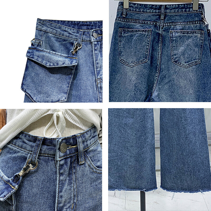 Fashionable New Straight Spring Loose Thin Tall Raw Edge Jeans