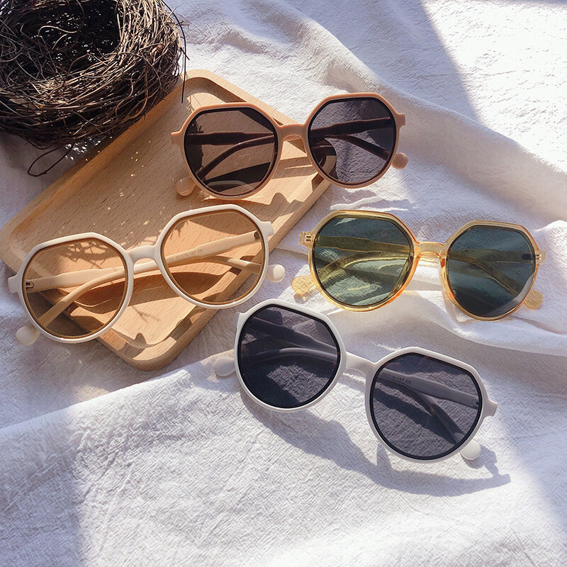 Gafas de sol de tendencia que combinan con todo para mujer, lentes de sol de tendencia personalizadas de Color caramelo, montura grande, montura redonda, Ins