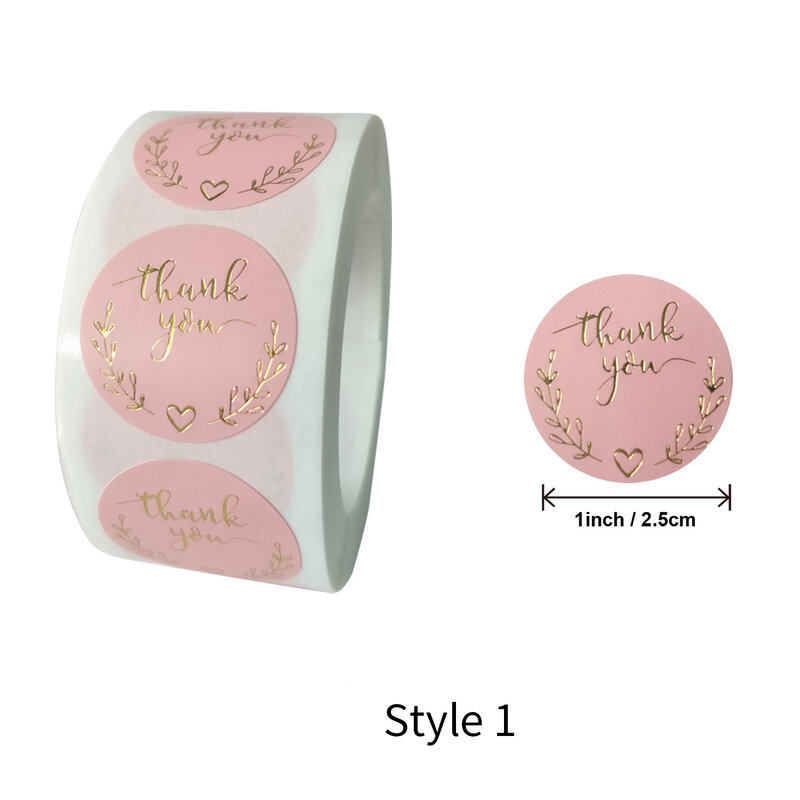 핑크 종이 라벨 스티커 500 피스, 결혼식 봉투 씰 스티커 호일 감사합니다 스티커 선물 가방 DIY 장식