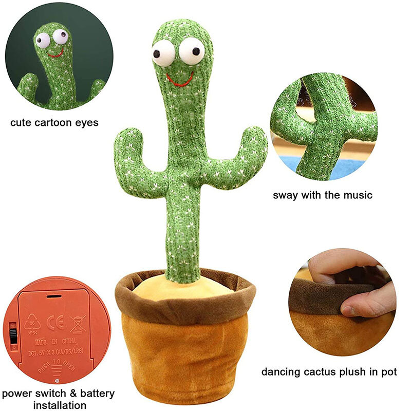 Muñeco de peluche electrónico de Cactus bailarín para niños, muñeco de felpa suave, Cactus que puede cantar y bailar, voz interactiva, Bled Stark