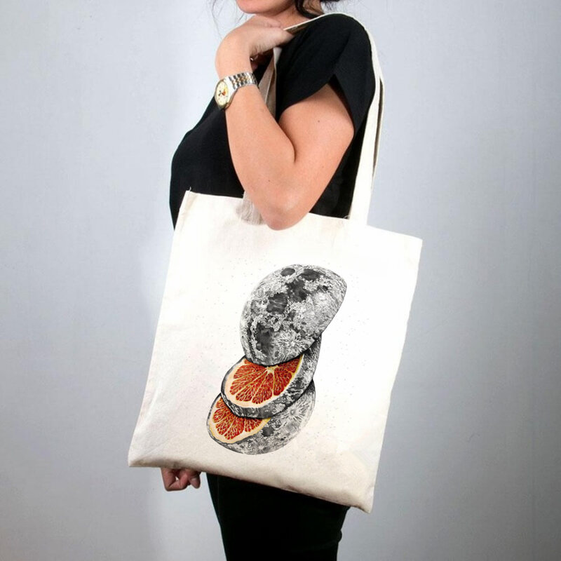 2021 сумка-шоппер фрукт в виде Луны мультфильмов сумка для женщин Harajuku сумка для покупок через плечо; Сумка-шоппер леди Сумки-холсты