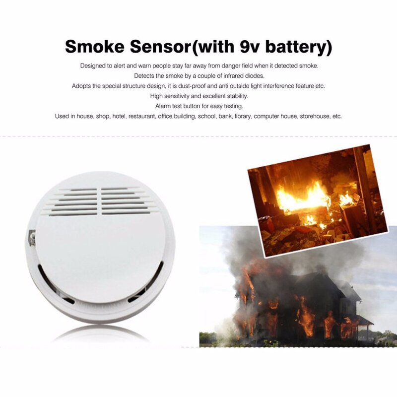 2 Buah Sensor Asap Sensitif Tinggi Detektor Fotolistrik Sistem Keamanan Rumah Tanpa Kabel Penguji Asap Nirkabel Peralatan Alarm Kebakaran