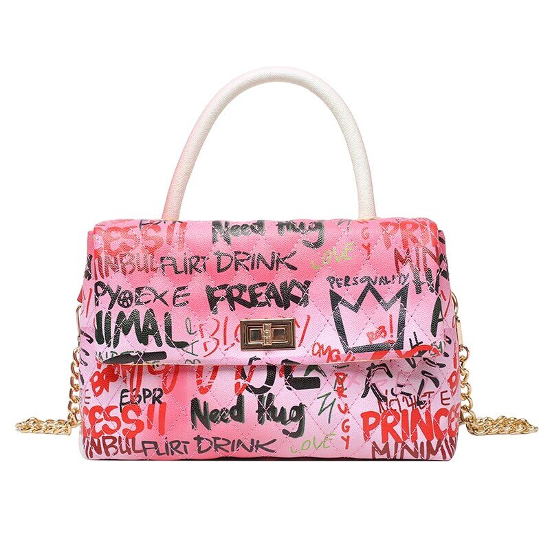 Модная индивидуальная дизайнерская женская сумка на плечо с граффити и ромбовидной цепочкой, 2021 Раскрашенная сумка, дорожная Индивидуальн...