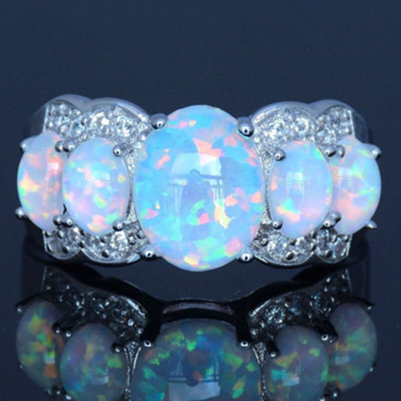 Nowy pięć w kształcie jajka Opal cyrkonią pierścionek zaręczynowy biżuteria ślubna dla kobiet panna młoda prezent Party biżuteria Anillos Mujer Anel