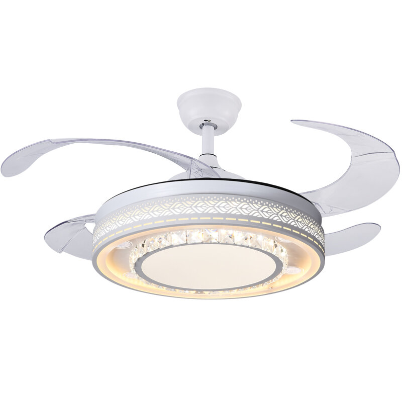 Crystal Fan Lamp Bedroom Invisible Ceiling Fan Lamp Living Room Large Wind Voltage 110v/220v