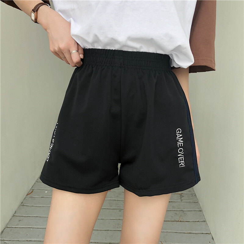 Pantalones cortos de chándal vintage para mujer, pantalón holgado de cintura alta, estilo Harajuku, de verano