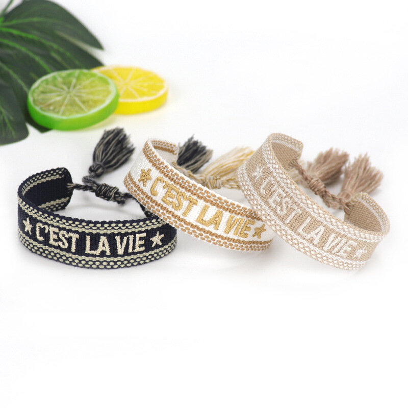 Personalità lettera braccialetto Cest La Vie ricamo cinturino da polso creativo semplice nappa moda piccolo braccialetto gioielli