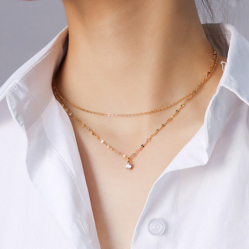 Многослойное многослойное геометрическое многослойное женское ожерелье из нержавеющей стали до ключиц на шею для женщин Подвеска в стиле ...