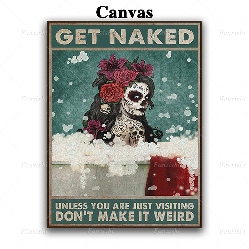 Tatouage de fille nue, à moins que vous ne soyez juste en visite, ne le rendez pas bizarre, affiche en toile, peinture imprimée d'art mural nordique, décor de toilettes