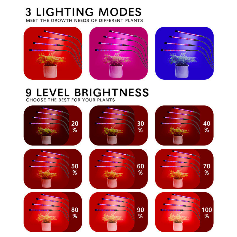 LED Grow Light Spektrum Penuh Phyto Lampu Kepala USB Clip-On Tumbuh Lampu untuk Tanaman Indoor Bunga Bibit tumbuh