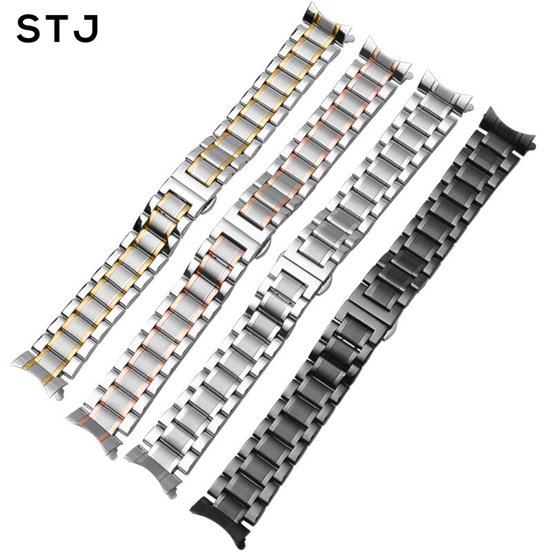 STJ marka ze stali nierdzewnej Watchband taśma metalowa 13mm 14mm 16mm 18mm 20mm 22mm 24mm bransoletka zegarek czarna srebrna róża złoto