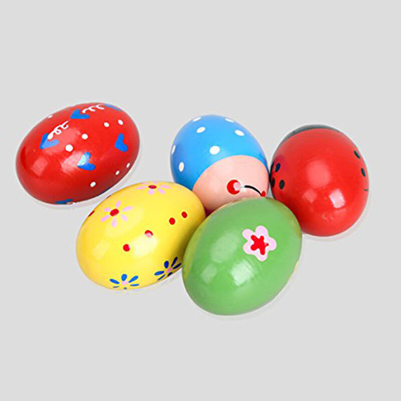 Agitadores de Maracas de huevo de madera, percusión para niños, Color aleatorio, 5 uds.