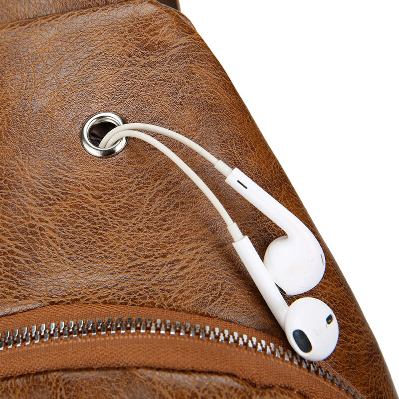 남성 Pu 소재 내마모성 이어폰 구멍이 있는 어깨 가방 비즈니스 남성 캐주얼 숄더백, 야외 여행 방수 가방