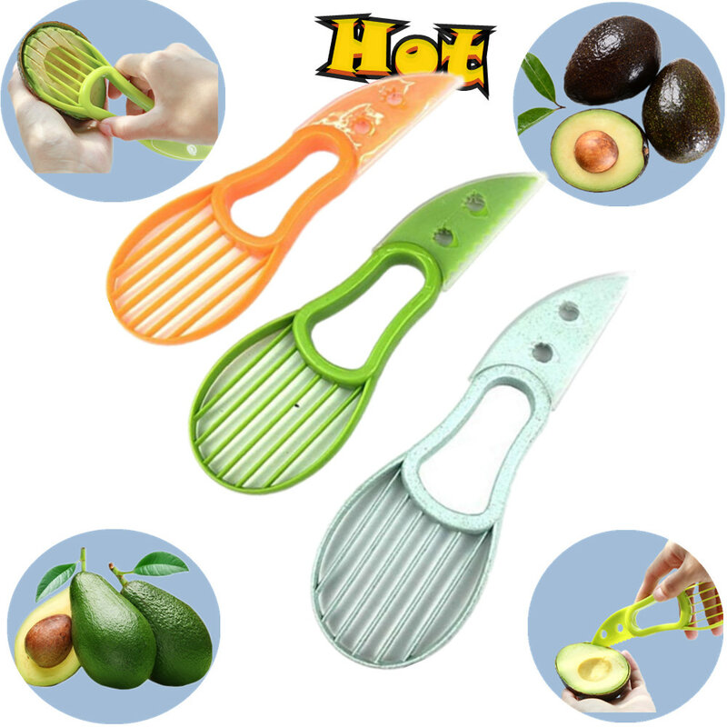3 em 1 multifuncional abacate cortador de frutas faca descascador cortador separador faca de plástico ferramentas vegetais faca manteiga de karité
