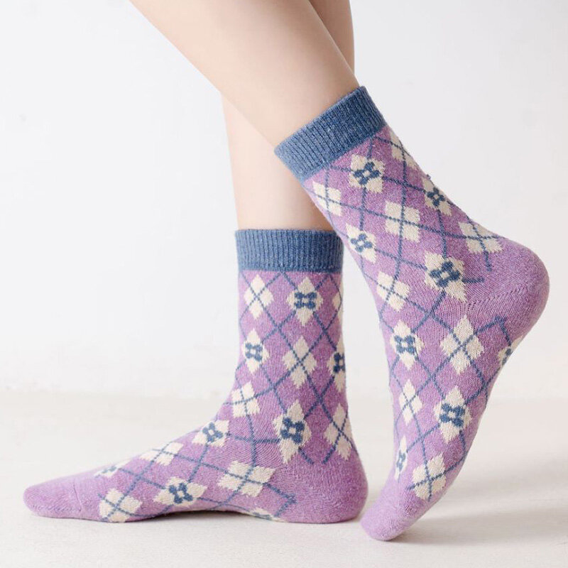 5 par imprimir meias de inverno feminino bonito manter quente engrossar meias de lã pacote moda nova menina estilo kawaii skate skarpetki stopki