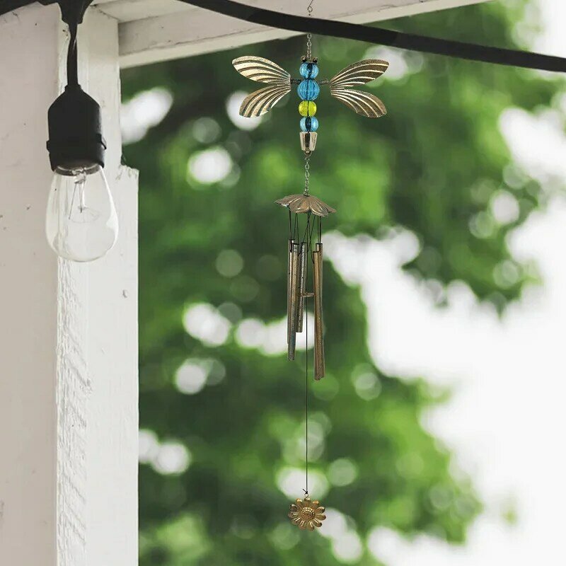 Dragonfly Wind Chimes Garden Hanging Decoration Metal Wind Chime with S Hook Wind Bell Memorail Gifts for Indoor Yard Home