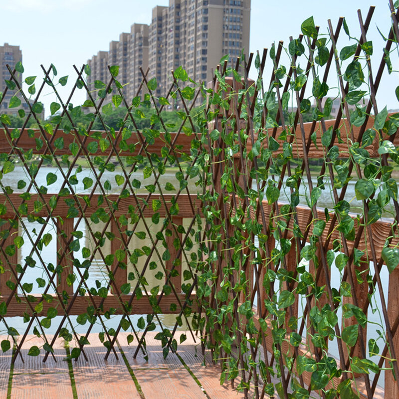 格納式人工ガーデンフェンス拡張フェイクアイビープライバシーフェンス木製つるクライミングフレーム園芸植物ホームデコレーション