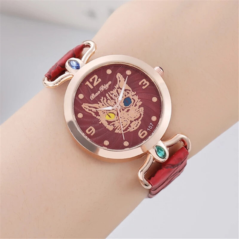 Criativo diamante leopardo design feminino relógios de quartzo moda senhoras relógios de pulso qualidades mulher relógio de couro relogio feminino