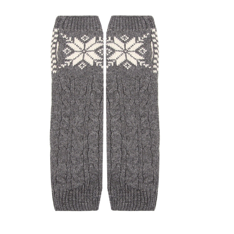 Gants tricotés à demi-doigts pour femmes, en laine, à manches longues, effet flocon de neige chaud, automne et hiver