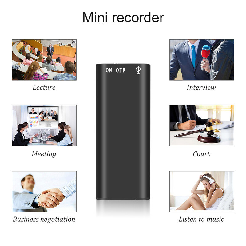 미니 디지털 오디오 보이스 레코더 딕터폰 8G 스테레오 MP3 음악 플레이어, 3 인 1 8GB 메모리 저장 USB 플래시 디스크 드라이브