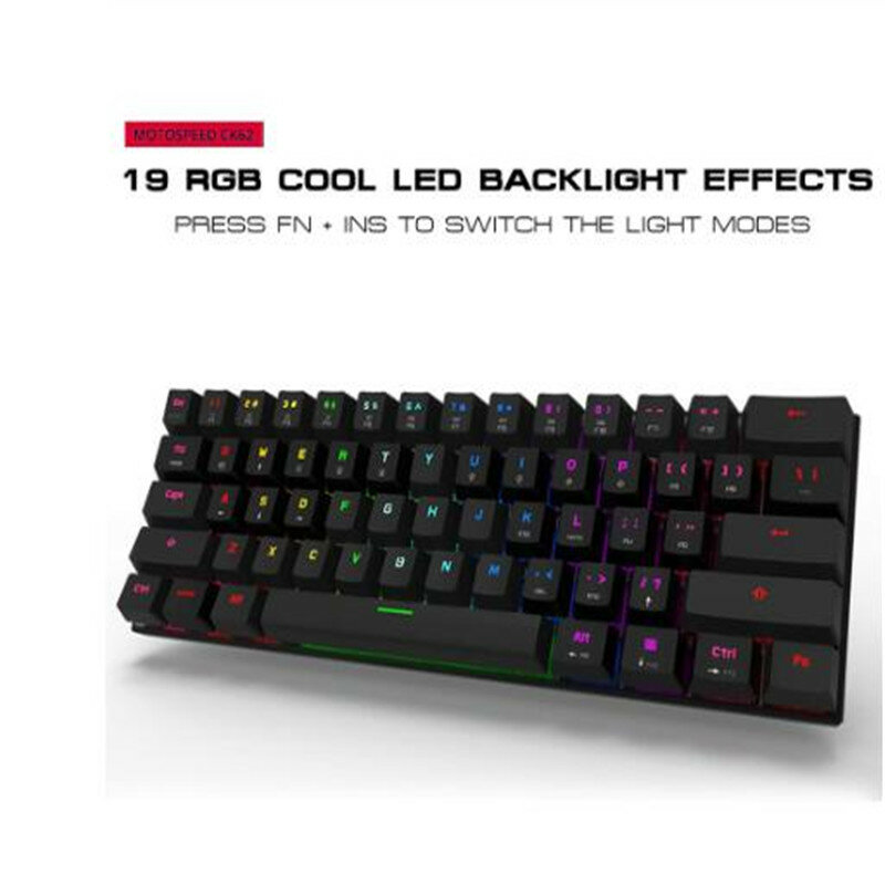 كيبورد طراز 61 MOTOSPEED CK62, لوحة المفاتيح اللاسلكية الوضع المزدوج لوحة المفاتيح الميكانيكية مفاتيح RGB LED الخلفية لوحة مفاتيح الألعاب