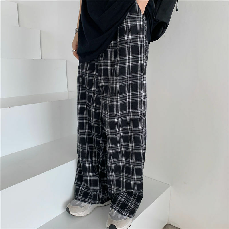 2021 oversize 3xl calças xadrez feminino casual solto calças de perna larga ins retro adolescentes calças retas hip-hop unisex streetwear