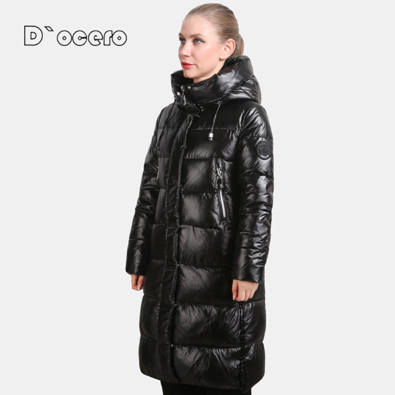 D'OCERO-새로운 겨울 파카 오버사이즈 코튼 블랙 다운 재킷, 따뜻한 럭셔리 퀼트 코트 후드 롱 아우터, 2021