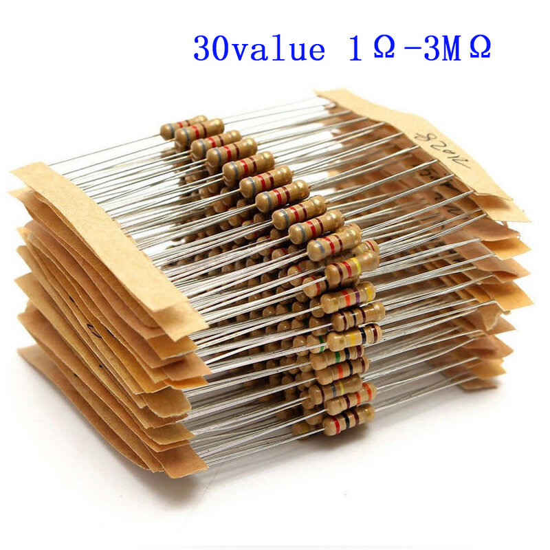 300 Buah 30 Nilai Berdering 1ohm-3M Ohm 1/2W Resistor Logam Film Karbon Bermacam-macam Set Kit Baru 30 Nilai Resistor Diskon Besar