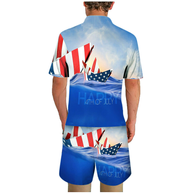 64 # размера плюс мужские летние комплекты 2021 американский флаг парусник 3d печать День Независимости повседневный комплект наряд для вечеринки спортивная одежда