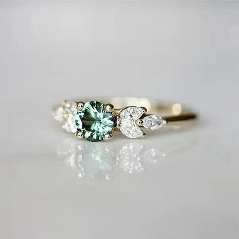 Joias da moda, ouro, verde, pedras preciosas, flor, anel de casamento, noivado, presente de aniversário, joias finas