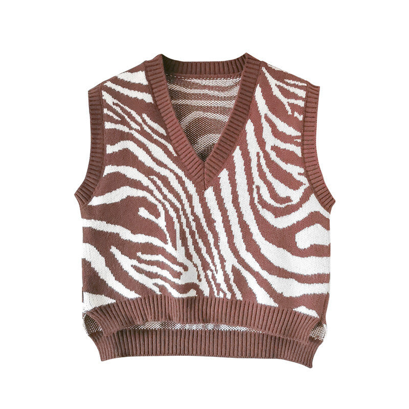 BEAUTANA – gilet tricoté sans manches pour femmes, pull Chic rayé zèbre col en V, débardeur côtelé, collection automne 2021