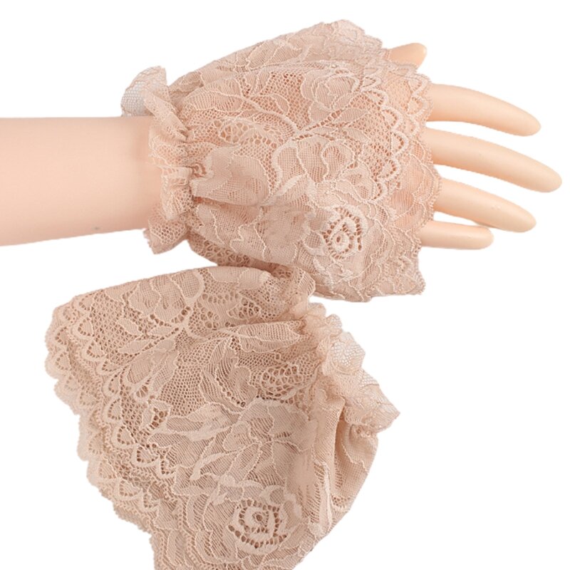 10Cm Double Layer Floral Lace Stretch Pols Manchetten Afneembare Fake Mouw Warmer