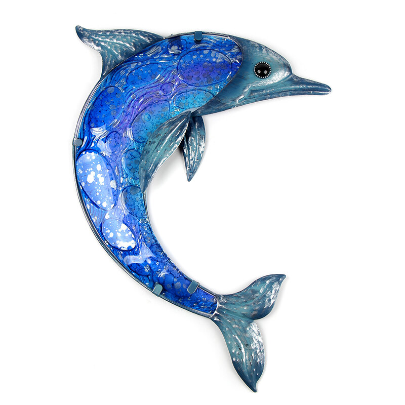 Garten Tier von Metall Dolphin Wand Kunstwerk Mit Blau Malerei Glas für Garten Dekoration Außen Statuen und Skulpturen