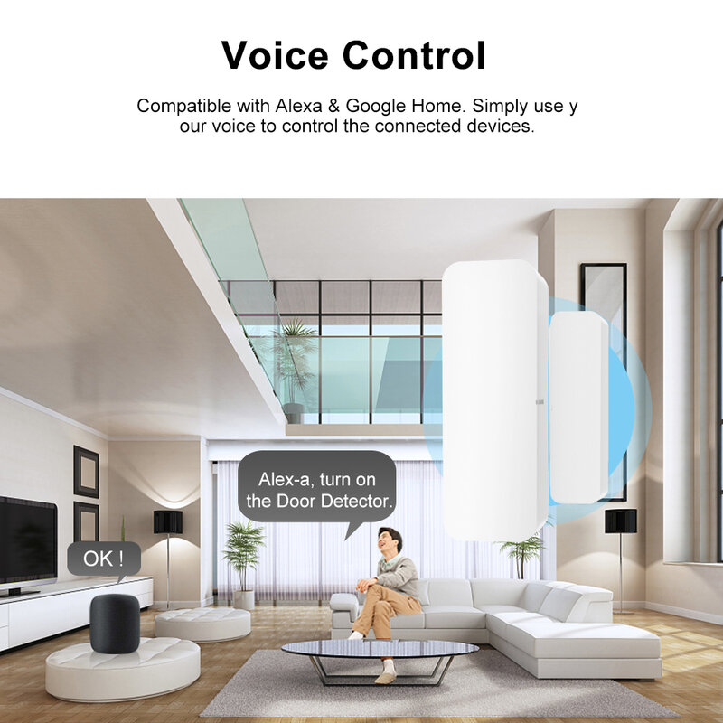 Tuya-Sensor inteligente para puerta y ventana, detectores abiertos/cerrados con WiFi, alarma de seguridad Compatible con la aplicación Alexa Google Home, Smart Life