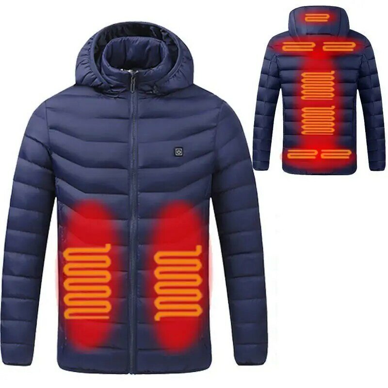 Giacche calde invernali riscaldate da uomo 9 posti giacche imbottite con riscaldamento USB termostato intelligente abbigliamento riscaldato con cappuccio in puro colore impermeabile