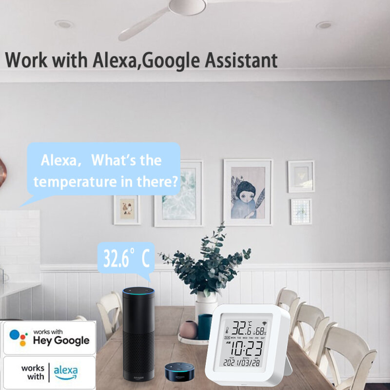 واي فاي درجة الحرارة والرطوبة الاستشعار تويا Smartlife التطبيق مراقب عن بعد ذكي متوافق مع أليكسا جوجل المنزل smartthing